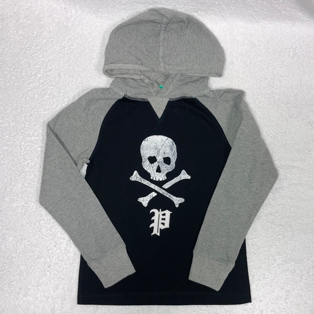 Polo Ralph Lauren black grey skull hooded pullover boys size 8
